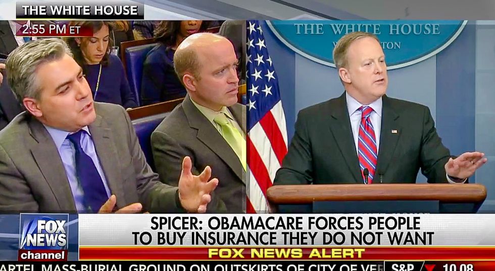 'They can't afford it': CNN's Jim Acosta stupefies Sean Spicer with facts about millions losing care