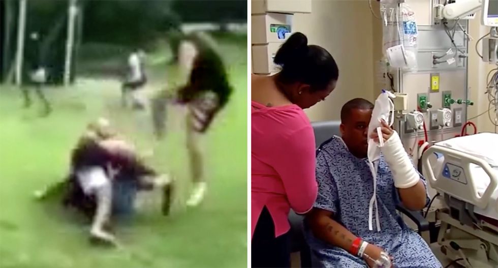 Massive racially-charged brawl at water park leaves black man with a broken skull -- but cops make no arrests