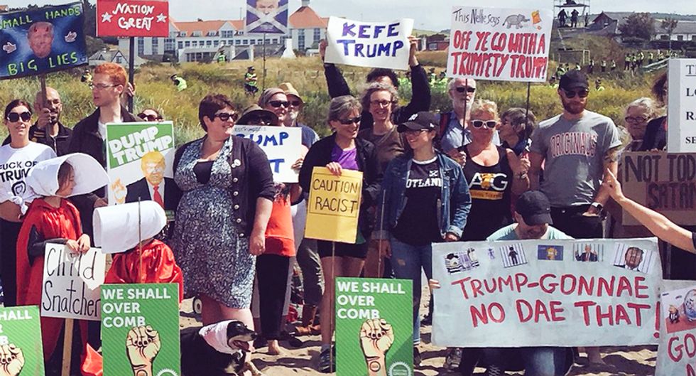 WATCH: Protesters harass Trump with 'leave our country' as he attempts to play golf at his Turnberry club
