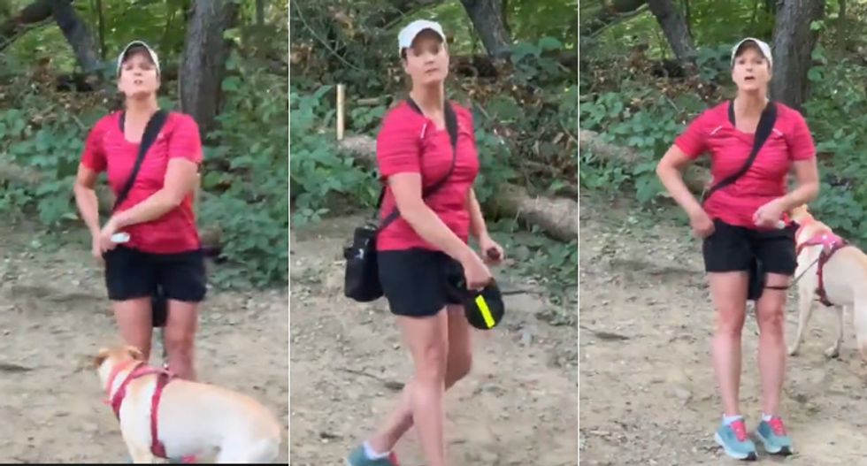 'Are you from this country?' Angry woman caught threatening to pepper spray man over unleashed dog