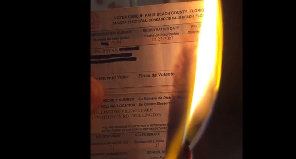 WATCH: Outraged Republicans set registration cards on fire after Trump all but secures nomination