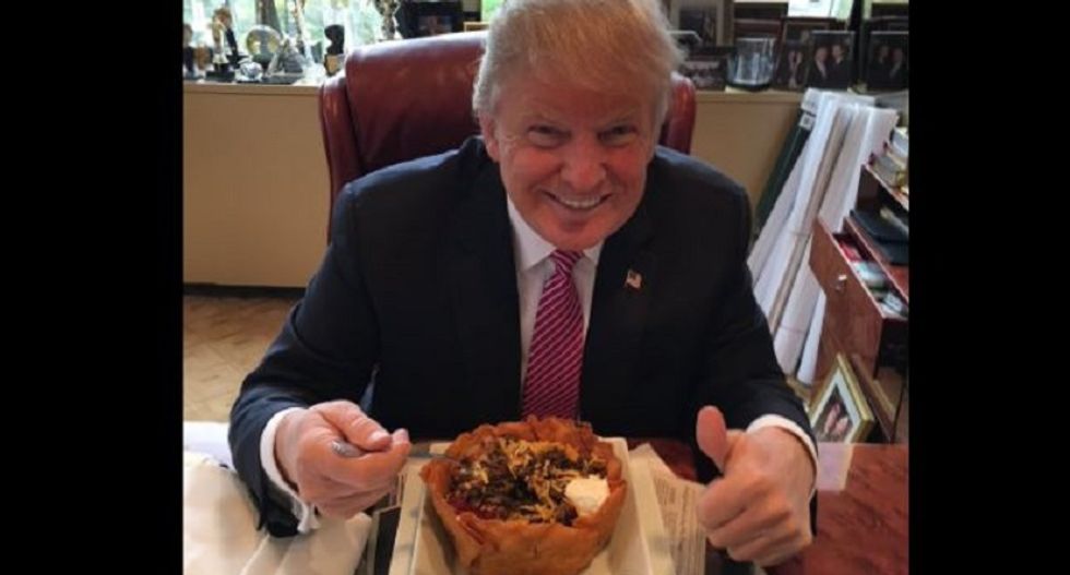 Internet hammers Trump after he cynically eats taco bowl to prove he loves Hispanics