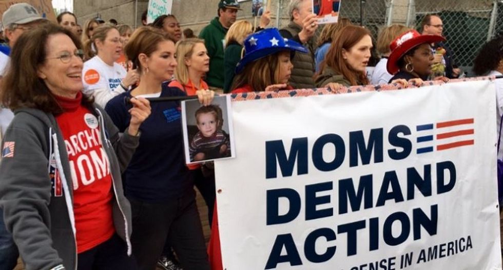 Actresses Julianne Moore and Melissa Joan Hart join parents in New York to demand stricter laws on guns