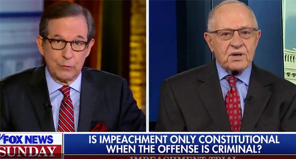 Fox News’ Chris Wallace busts Dershowitz with clip of his 1998 impeachment argument: ‘Exactly the opposite of what you’re arguing today’