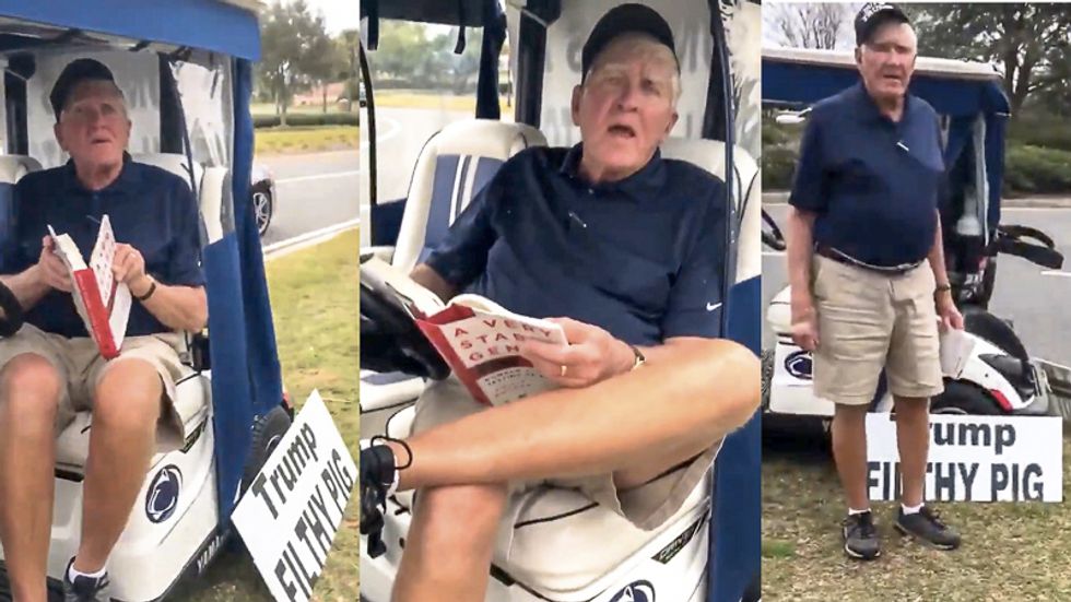 WATCH: Trump fan melts down after seeing sign calling president a 'sexual predator'