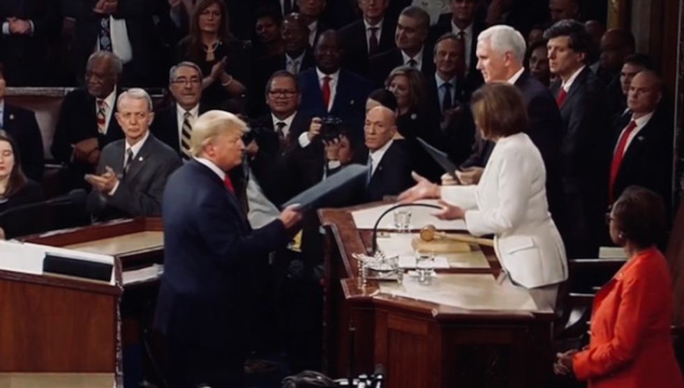 ‘I don’t think he saw her’: Fox & Friends defends Trump snubbing Pelosi at State of the Union