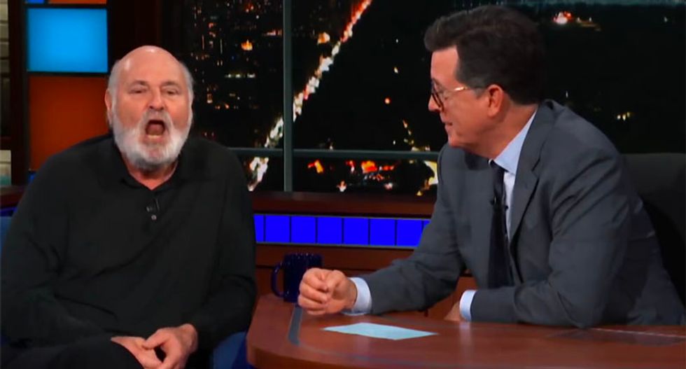 WATCH: Rob Reiner and Stephen Colbert clobber Trump before hilariously mimicking his bumbling way of walking and talking