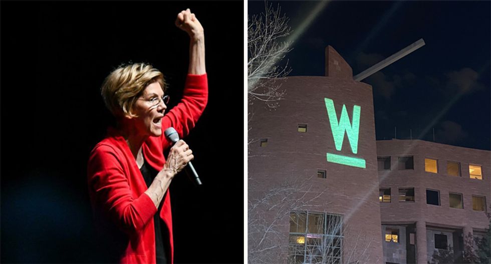 Elizabeth Warren breaks out bat signal-like campaign sign as campaigns hustle on the eve of Nevada caucuses