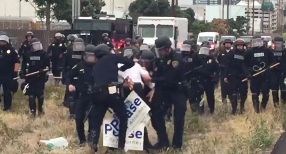 WATCH: SD city attorney candidate mobbed by cops at Trump protest as candidate calls protesters 'thugs'