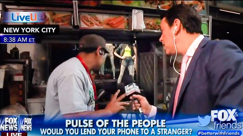 Fox & Friends rejected by hot dog vendor on live TV: Times Square stand shuts down to avoid host