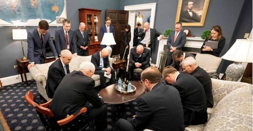 'We are so screwed': Photo of Pence praying with coronavirus task force draws criticism from the left, praise from the right
