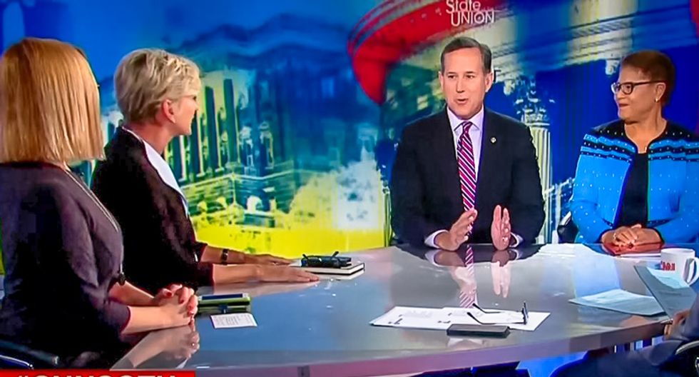 Rick Santorum goes down in flames trying to mansplain to three women why Mueller should target Hillary Clinton