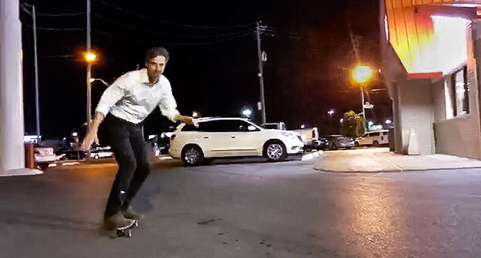 WATCH: Ted Cruz challenger Beto O'Rourke skateboards through Texas Whataburger parking lot