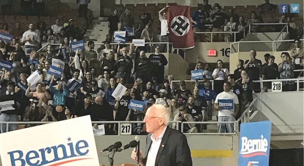 'Absolutely sickening and scary': Man unfurls Nazi flag at Bernie Sanders rally -- heightening security concerns