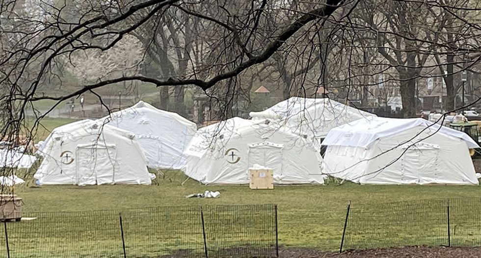 New Yorkers shocked as they watch coronavirus medical tents go up in Central Park