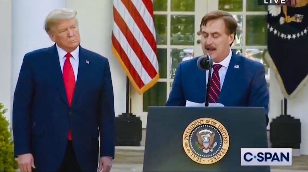 ‘Read our Bibles’: Coronavirus press briefing goes off the rails as My Pillow founder showers religious praise on Trump