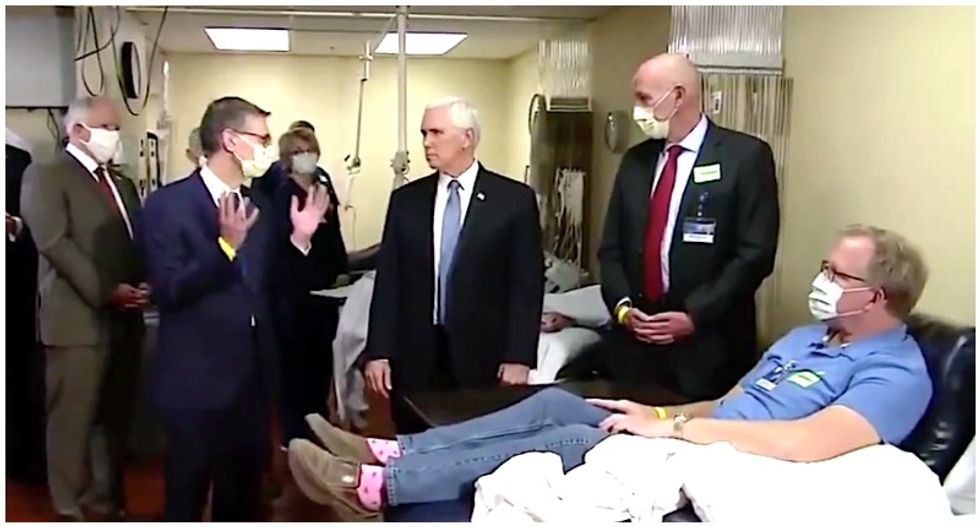 WATCH: Mike Pence defies Mayo Clinic's mask policy as he meets with officials and a coronavirus patient