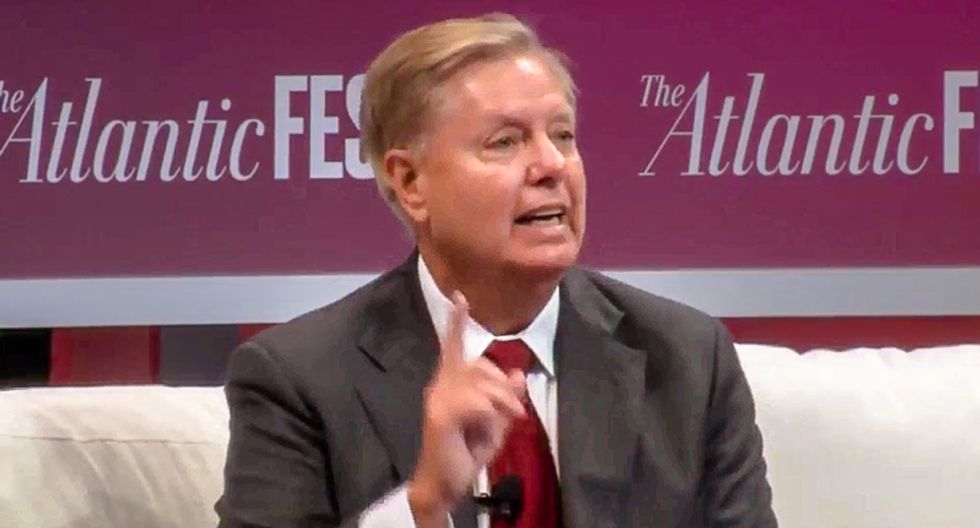 'Boo yourself!' Lindsey Graham snarls at audience after he is heckled for saying Kavanaugh 'was treated like crap'