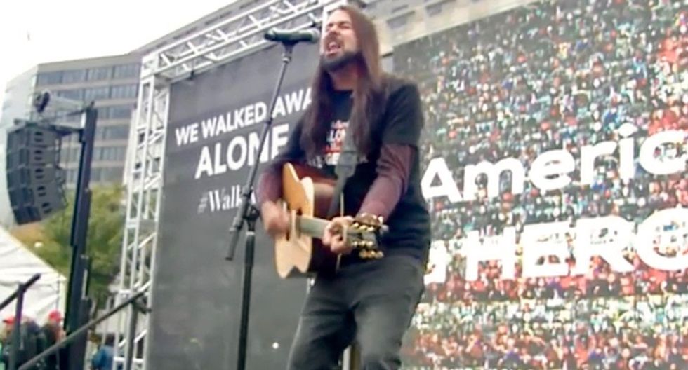 Watch: Pro-Trump march for 'ex-Democrats' ends with tiny crowd singing along to crazy QAnon conspiracy song