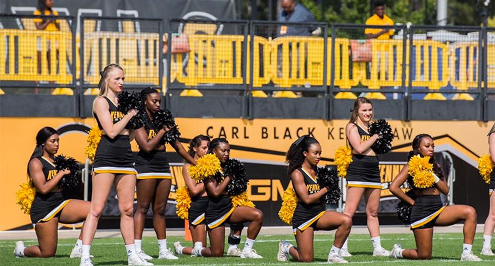 College cheerleaders take a knee during the anthem — a week later, this happens