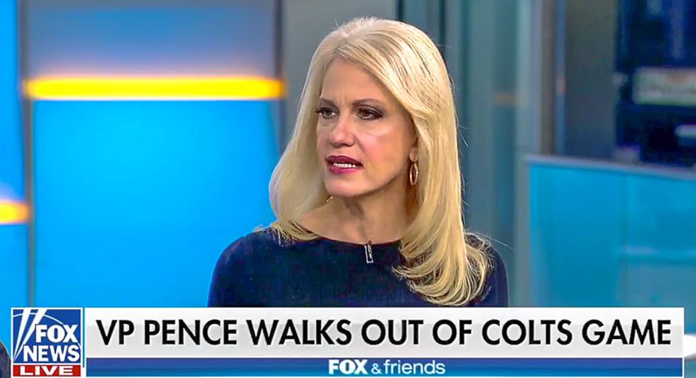 'Hold on': Kellyanne Conway snaps at Fox & Friends for calling Pence NFL walkout a 'political stunt'