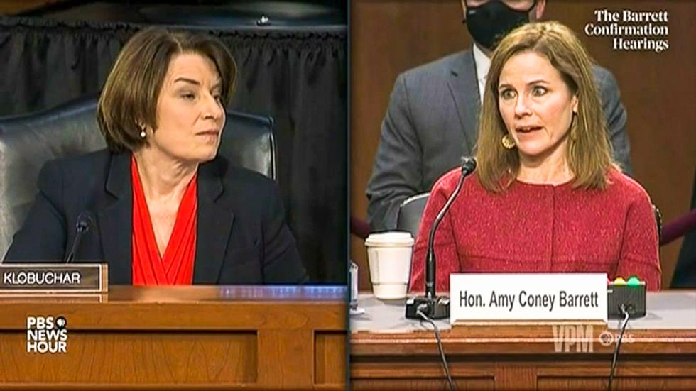 WATCH: Amy Coney Barrett refuses to say if 'clear voter intimidation' is illegal