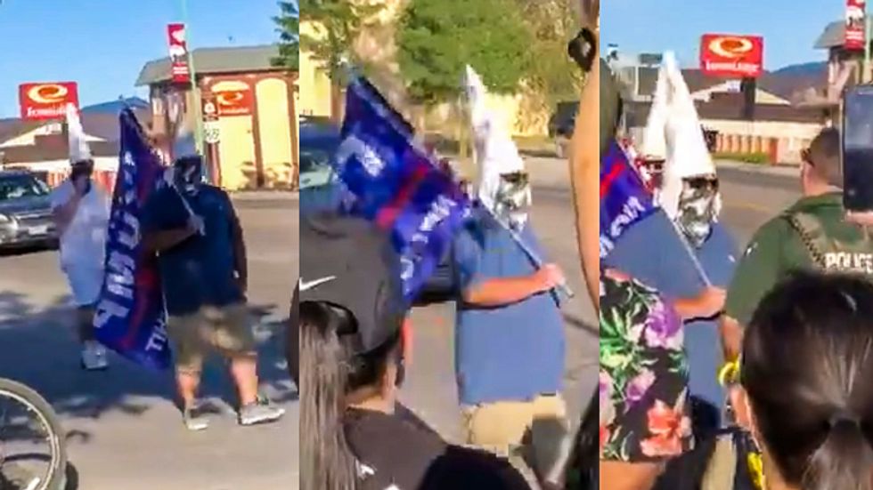 Men in KKK hoods flying Trump banner attempt to march at Black Lives Matter event in Nevada