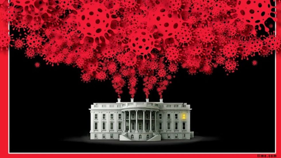 Brutal Time Magazine cover shows Trump's White House drowning in COVID viruses