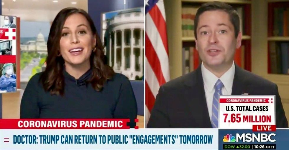 WATCH: MSNBC anchor cuts interview after White House spokesperson refuses to answer when Trump last tested negative