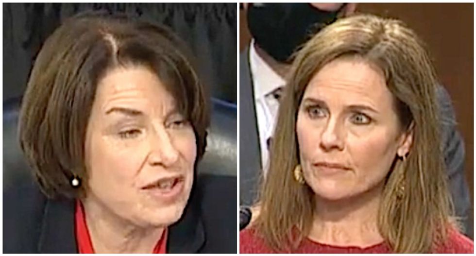 Amy Barrett finally hints at her real opinion of Roe v Wade as she gets grilled by Senator Klobuchar