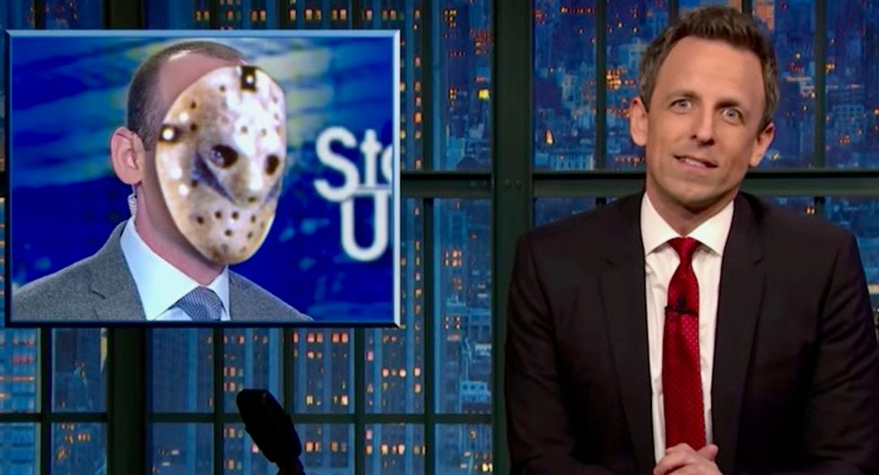 'He'd be less creepy if he wore a hockey mask': Watch Seth Meyers destroy Stephen Miller