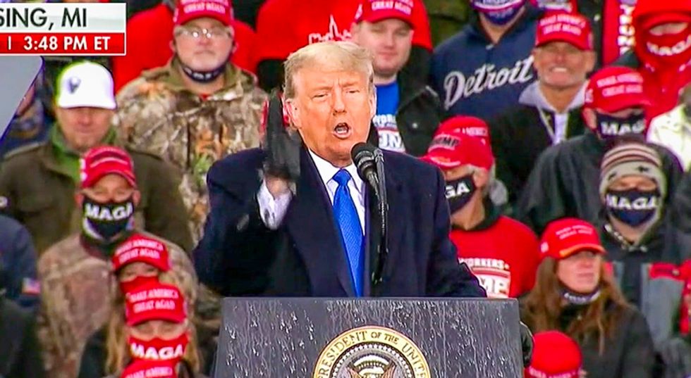 Trump chants ‘COVID!’ ten times in a row after Obama slams him as 'jealous' of virus