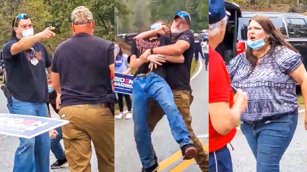 Armed Biden and Trump supporters involved in violent clash outside Democratic rally in Georgia