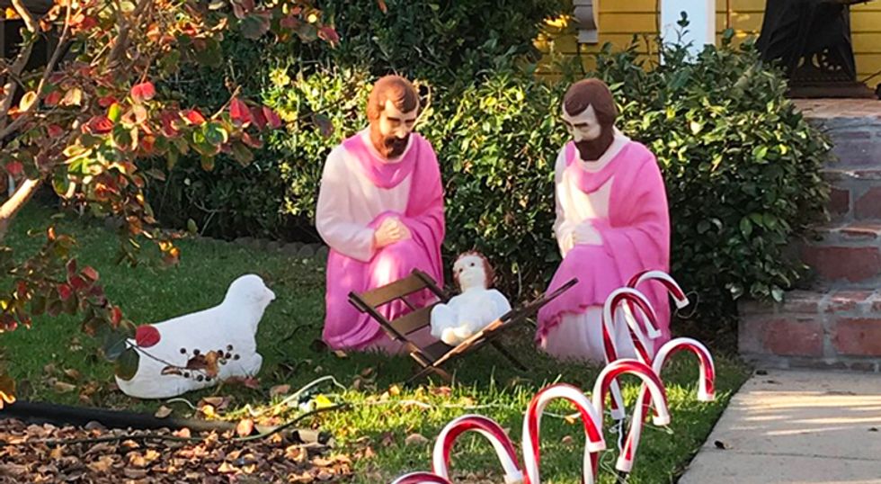 Catholic bishop freaks out after viewing viral  'gay Nativity' scene with two Josephs