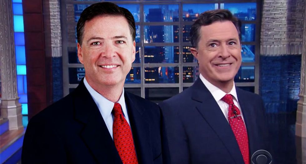 Colbert rips Comey for trying to toss election to ‘sexually ravenous, shambling, orange baby-man' Trump