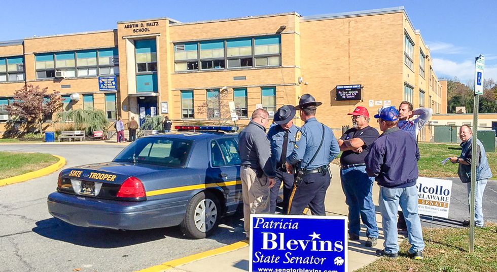 Delaware state police confront 'Trump supporter' at elementary school polling place