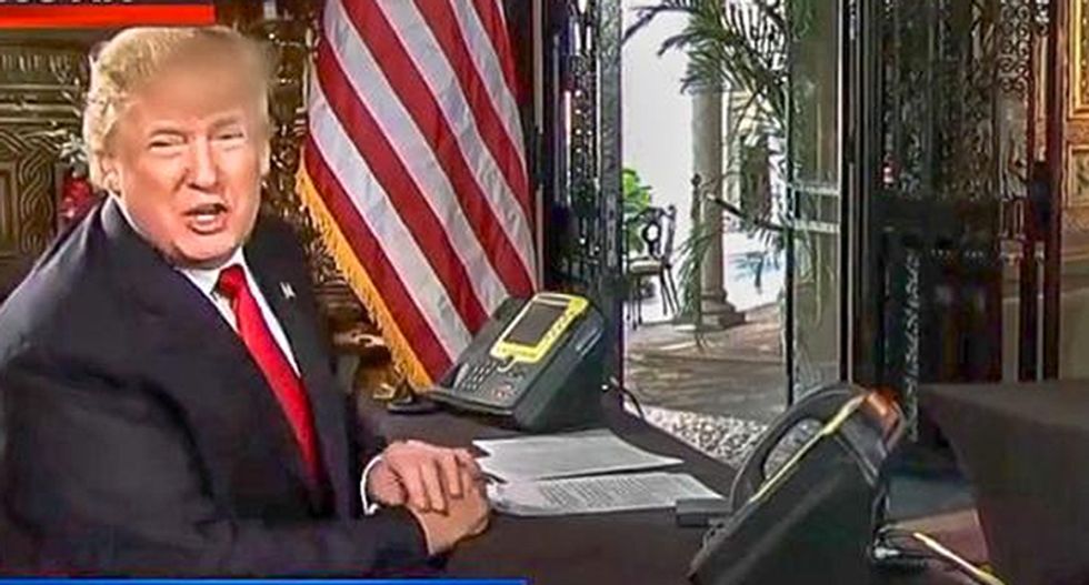 The only thing Trump could think to tell to the troops in video conference: 'We say Christmas again very proudly'