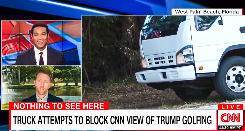 'We might have to get taller cameras': CNN cracks up as White House tries to block them from filming Trump golfing