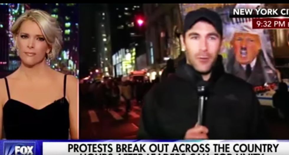 #NotMyPresident protester yells 'Grab Donald Trump by the p*ssy' -- and Megyn Kelly's face is priceless