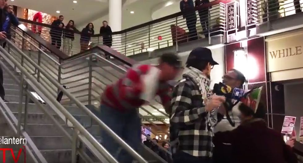 WATCH: Anti-Trump protester brutally tackled from behind while giving speech at student center