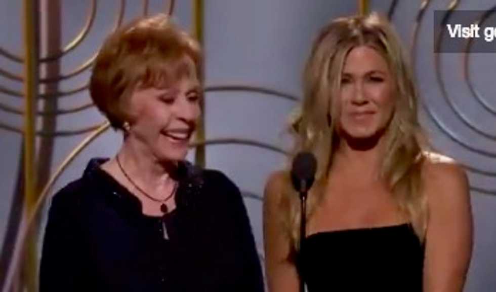 WATCH: Comedy legend Carol Burnett brings entire audience to their feet at Golden Globes and burns Jennifer Aniston