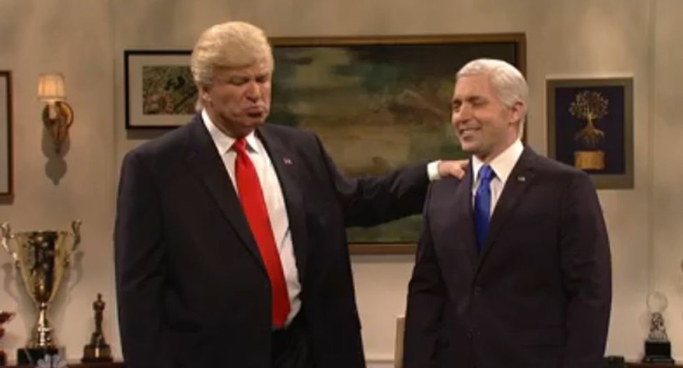 'You're gonna do everything, right?': Alec Baldwin returns to SNL as terrified Trump handing reins to Mike Pence