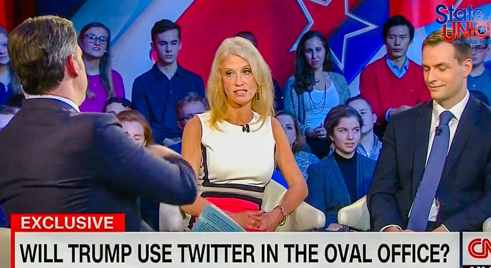 Audience gasps at Kellyanne Conway's absurd claim: Trump won ergo his tweets are 'presidential'