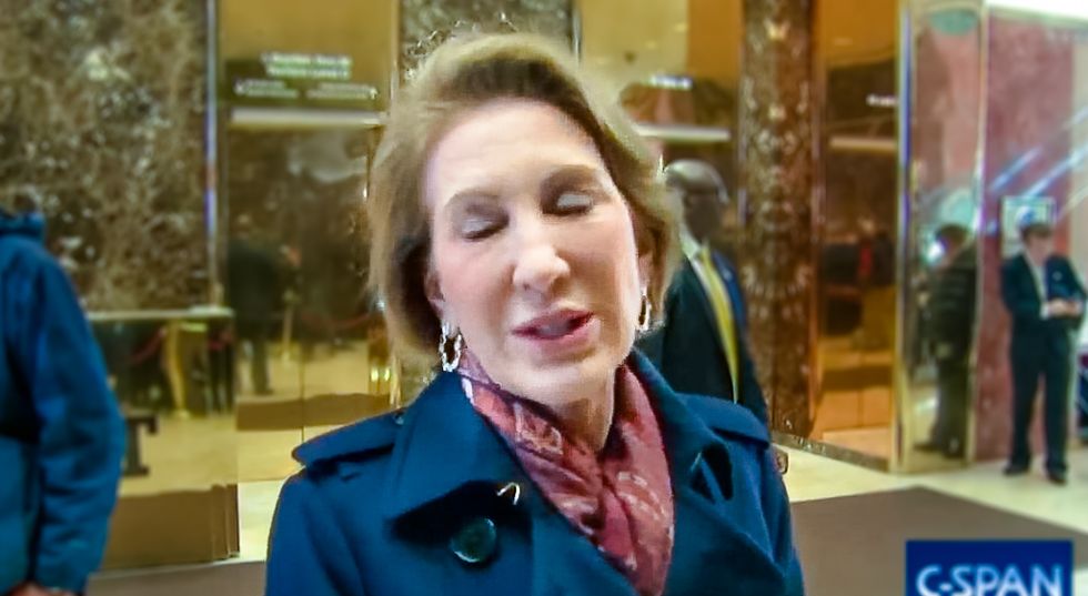 WATCH: Carly Fiorina emerges from Trump Tower -- and shamelessly compares Trump to Shaquille O'Neal