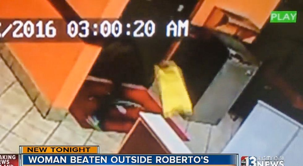 WATCH: Man calmly orders food after yelling slurs and beating woman bloody with wet floor sign