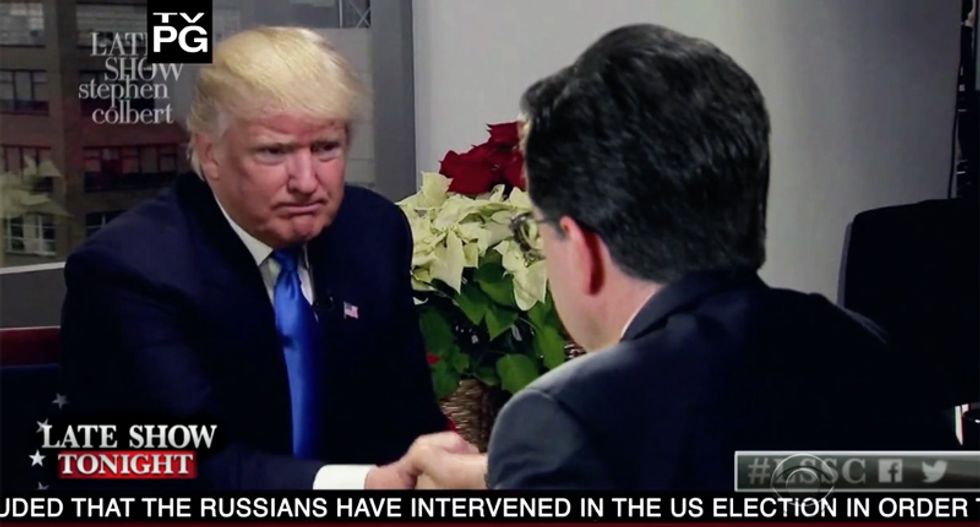 Watch Stephen Colbert's hilarious -- and fake -- interview with President-elect Trump