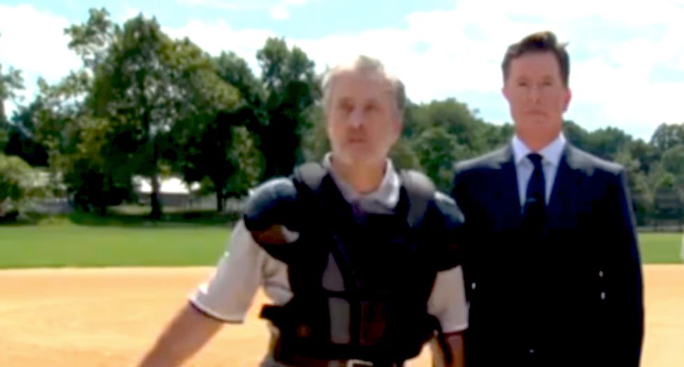 Jon Stewart makes cameo in Stephen Colbert’s Star Spangled ‘Late Show’ debut opener
