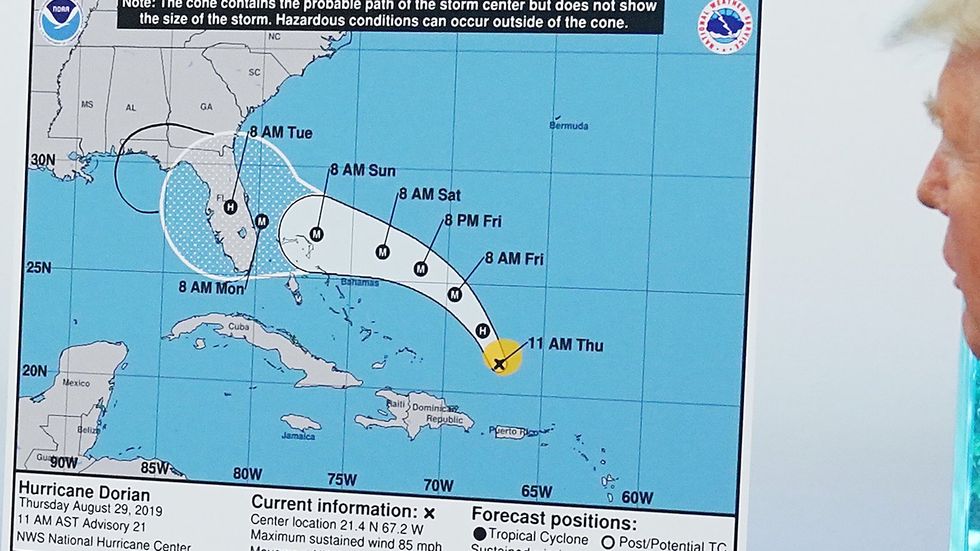 Trump pathetically points to a new weather map to defend his false claims — but he forgot to read the fine print