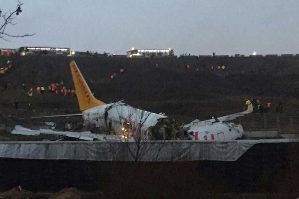 Plane skids off runway in Istanbul, breaks into three