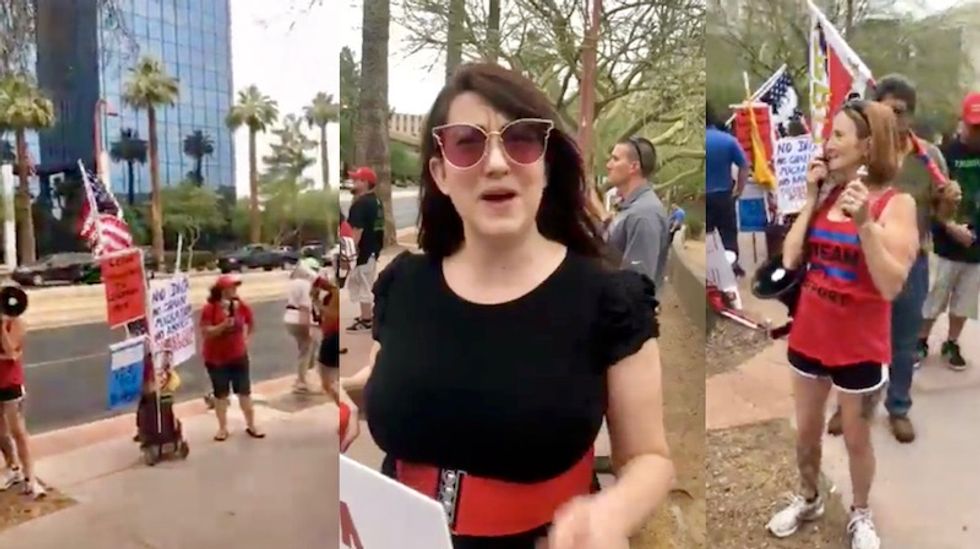 WATCH: Armed pro-Trump militia harasses peaceful protesters outside Phoenix ICE facility